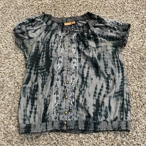 Northcrest Blouse Women’s L Gray Cotton Tie Dye Embroidered Boho Top Festival